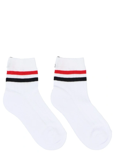 Shop Thom Browne Striped Ankle Socks In White