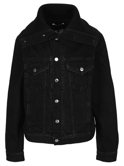 Shop Helmut Lang Knit Collar Trucker Denim Jacket In Black