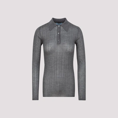 Shop Prada Rib Knit Polo Shirt In Grey