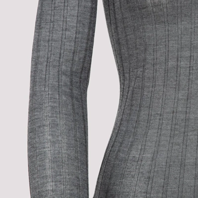 Shop Prada Rib Knit Polo Shirt In Grey