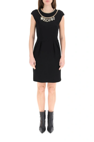 Shop Moschino Logo Chain Neckline Dress In Black