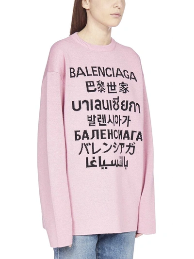 Shop Balenciaga Languages Intarsia Knit Sweater In Pink