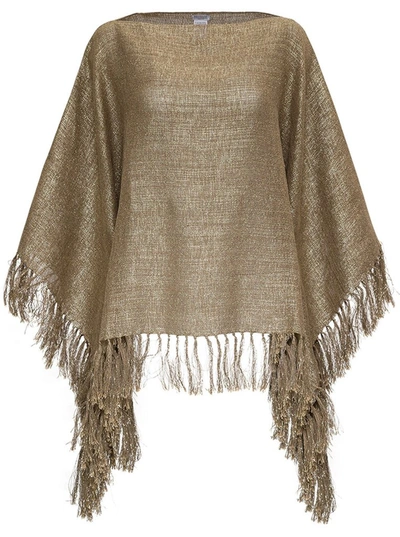 Shop Brunello Cucinelli Fringed Metallic Knit Poncho In Gold