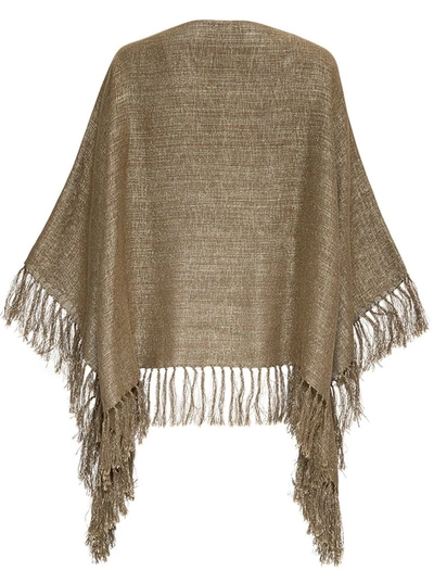 Shop Brunello Cucinelli Fringed Metallic Knit Poncho In Gold