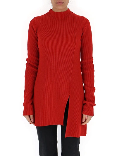 Shop Kenzo Asymmetric Knitted Jumper In Red