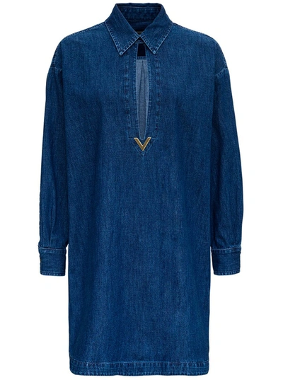 Shop Valentino Vgold Detailed Denim Chambray Kaftan In Blue