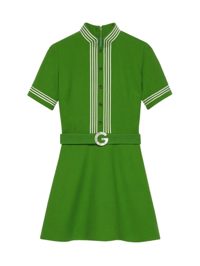 Shop Gucci Belted Crepe Dress In Green