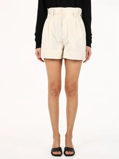 Shop Moncler High Waisted Shorts In Beige