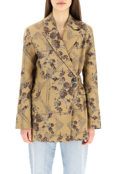 Shop Ganni Brocade Jacquard Blazer In Multi