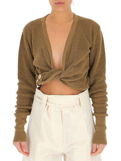 Shop Jacquemus Le Gilet Noué Twisted Cropped Cardigan In Brown