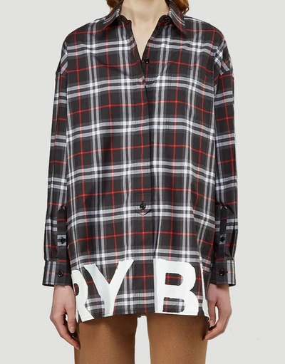 Shop Burberry Logo Print Check Shirt In Multi