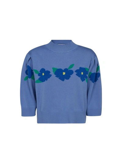 Shop Rixo London Rixo Nell Floral Knit Sweater In Blue