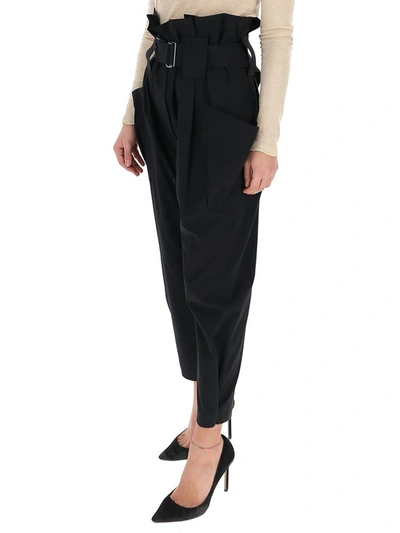 Shop Kenzo Belted Paper Bag Trousers In Black