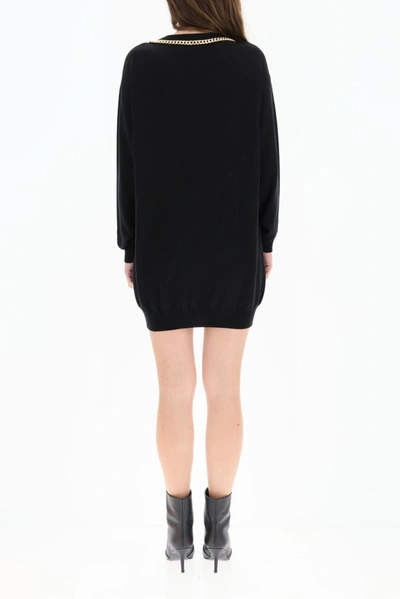 Shop Moschino Logo Chain Neckline Sweater Dress In Black