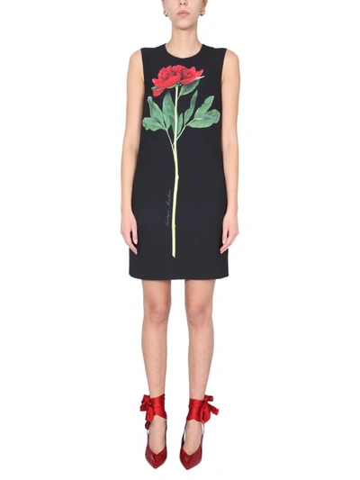 Shop Boutique Moschino Floral Sleeveless Dress In Black