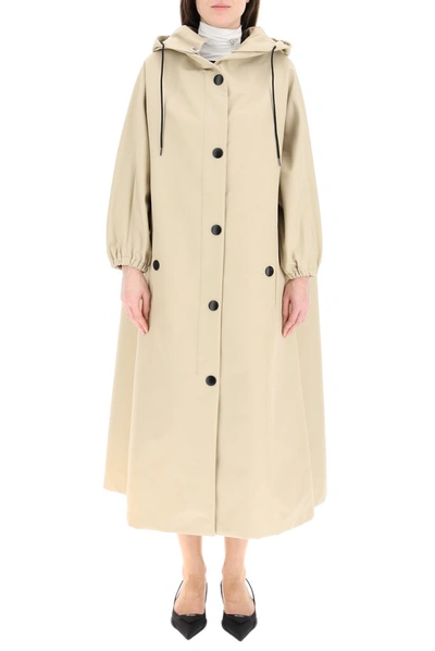 Shop Prada Hooded Single Breasted Coat In Beige