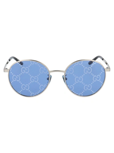 Shop Gucci Eyewear Gg Lens Round Frame Sunglasses In Silver
