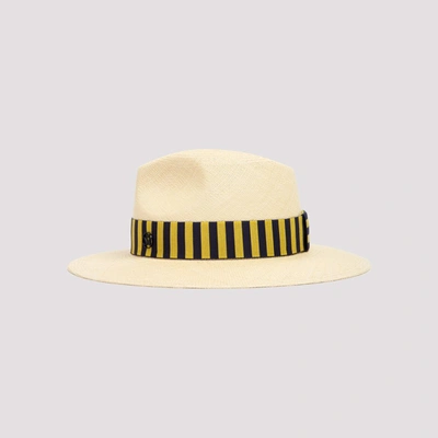 Shop Maison Michel Rico Striped Trim Hat In Beige
