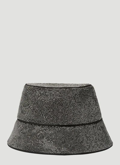 Shop Kara Crystal Mesh Bucket Hat In Black