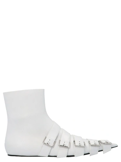 Shop Balenciaga Buckled Ankle Boots In White