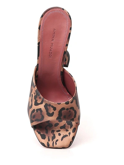 Shop Amina Muaddi Lupita Leopard Print Heeled Slippers In Multi