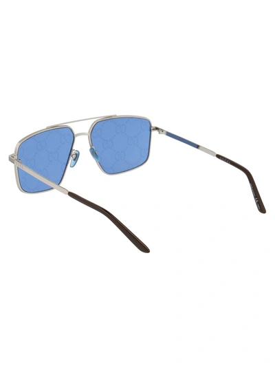 Shop Gucci Eyewear Gg Lens Aviator Sunglasses In Silver