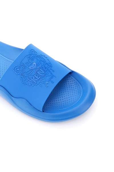 Shop Kenzo Tiger Pool Slides In Blue