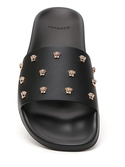 Shop Versace Medusa Studded Slides In Black