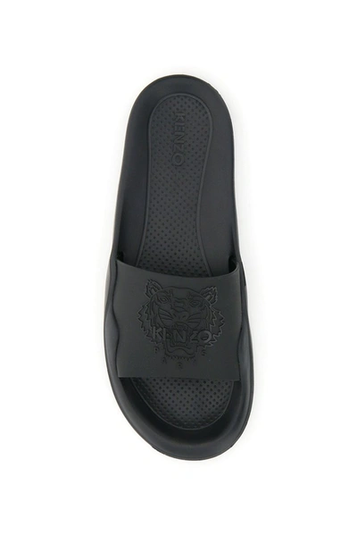 Shop Kenzo Tiger Pool Slides In Black