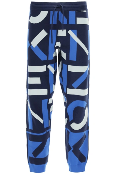 Shop Kenzo Jacquard Monogram Joggers In Midnight Blue (blue)