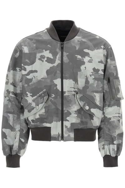 Shop Dolce & Gabbana Camouflage Bomber Jacket With Logo In Bicolore Non Righe (grey)