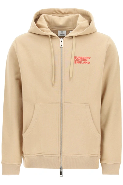 Shop Burberry Love Print Hoodie In Soft Fawn (beige)