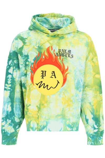 Shop Palm Angels Tie-dye Burning Hoodie In Forest Green (green)