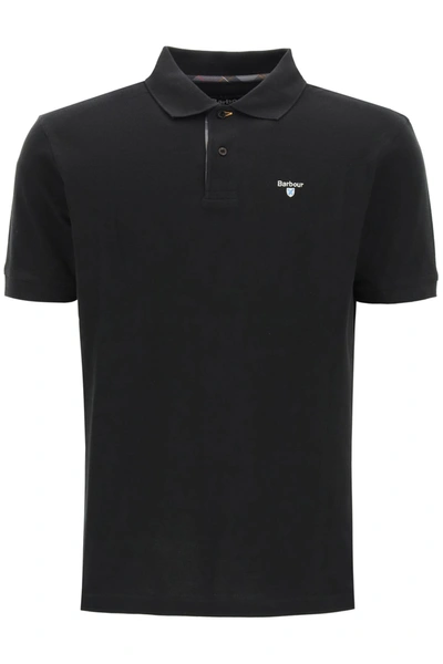 Shop Barbour Piquet Polo Shirt With  Tartan In Black Modern (black)