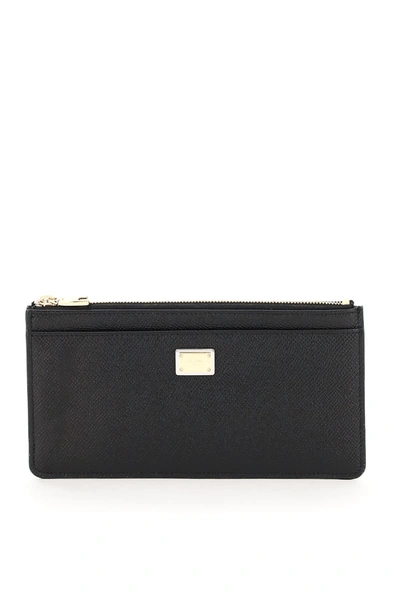 Shop Dolce & Gabbana Card Holder Pouch In Dauphine Calfskin In Nero (black)