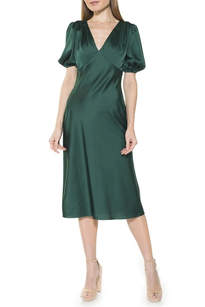 Shop Alexia Admor Vintage Inspired Puff Sleeve Midi Dress In Green