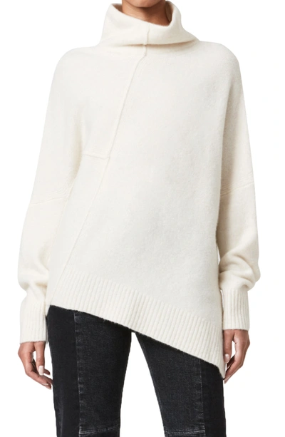 Shop Allsaints Lock Roll Neck Wool Blend Sweater In Alabaster White