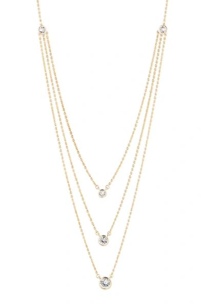 Shop Cz By Kenneth Jay Lane Cz Triple Layer Necklace In Clear-gold