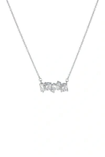 Shop Cz By Kenneth Jay Lane Multi Cz Mini Bar Pendant Necklace In Clear-silver