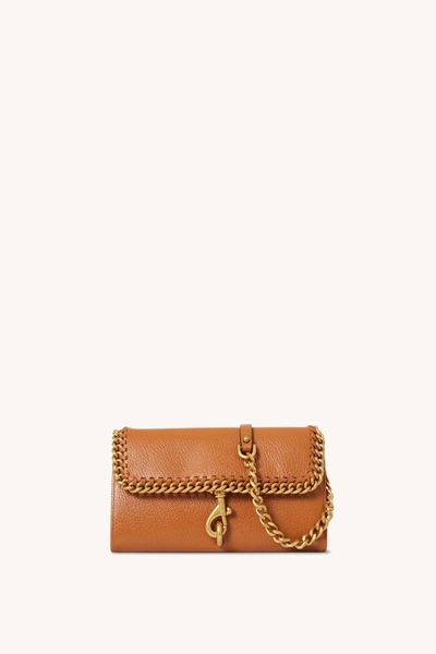 Shop Rebecca Minkoff Edie Wallet On Chain With Woven Chain In Caramello