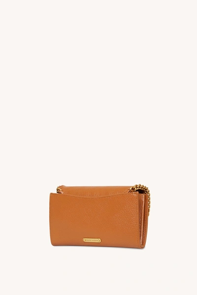 Shop Rebecca Minkoff Edie Wallet On Chain With Woven Chain In Caramello