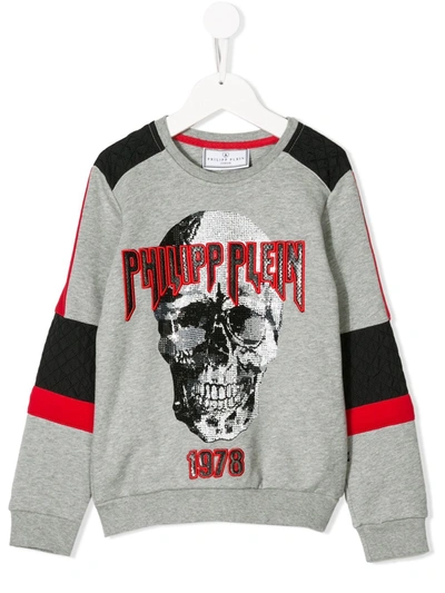 Shop Philipp Plein Junior Skull Print Sweatshirt In Grey