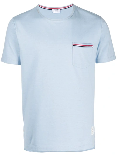 Shop Thom Browne Striped Chest Pocket Cotton T-shirt In Blue