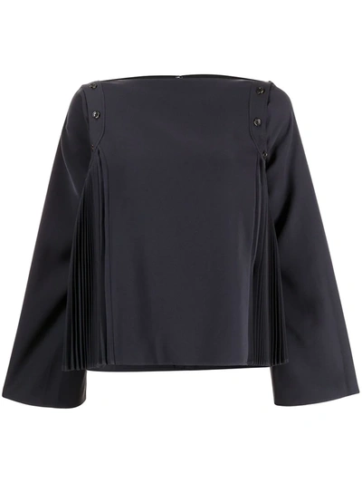 Adeam Peony Boat-neck Crepe Top In Blue