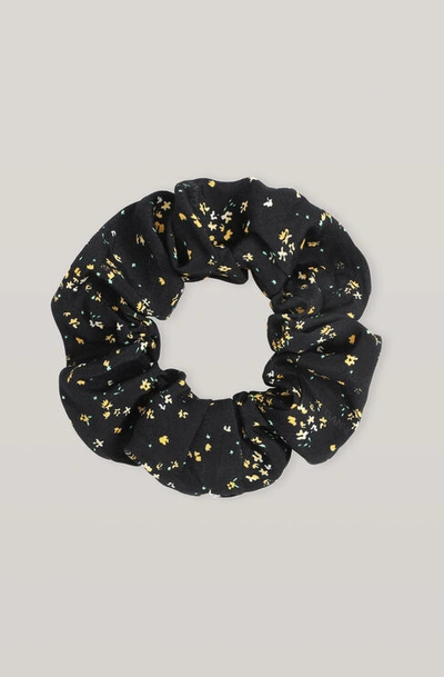 Shop Ganni Printed Crepe Scrunchie In Black