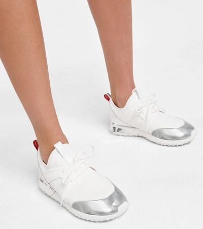 Shop Moncler Meline Leather-trimmed Sneakers In White