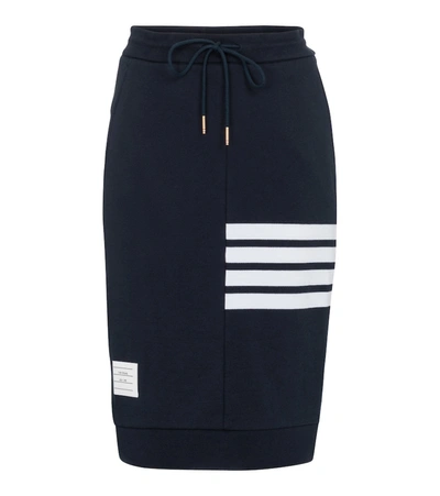 Shop Thom Browne High-rise Cotton Jersey Midi Skirt In Blue