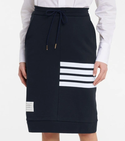 Shop Thom Browne High-rise Cotton Jersey Midi Skirt In Blue