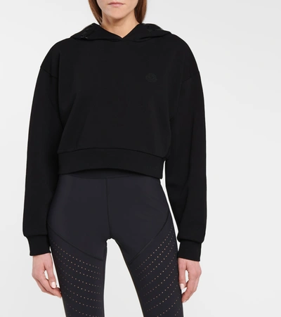 Shop Moncler Cotton-blend Cropped Hoodie In Black
