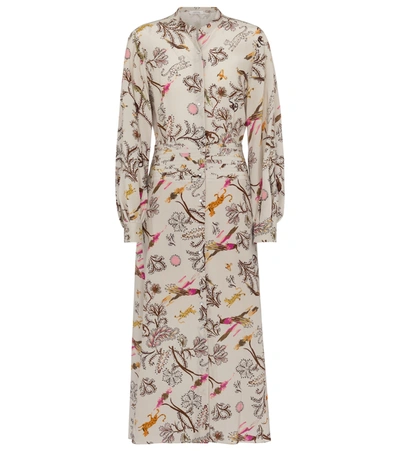 Shop Dorothee Schumacher Tree Of Life Printed Silk Shirt Dress In Beige